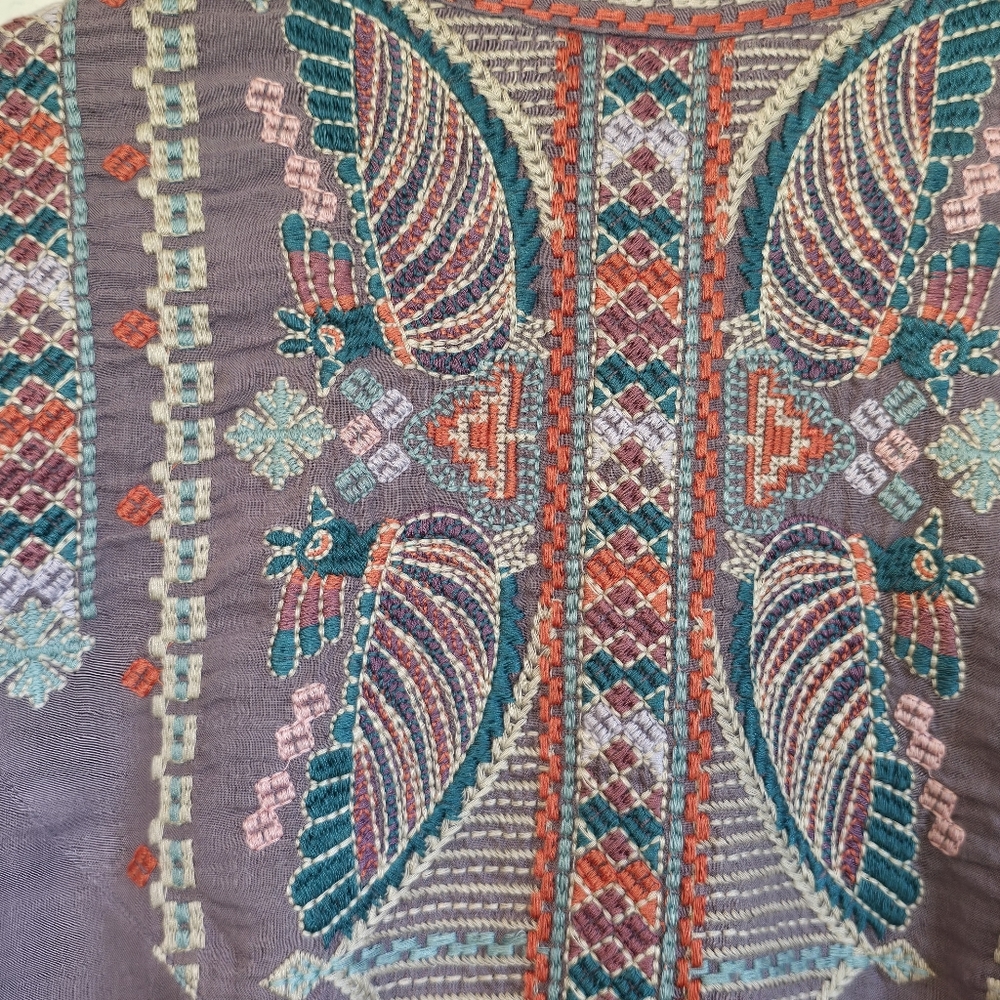 🐦EUC Johnny Was Purple Bird Embroidered Blouse SMALL - Picture 10 of 12